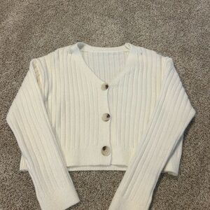 Cropped Women's Cream Button-Up Sweater